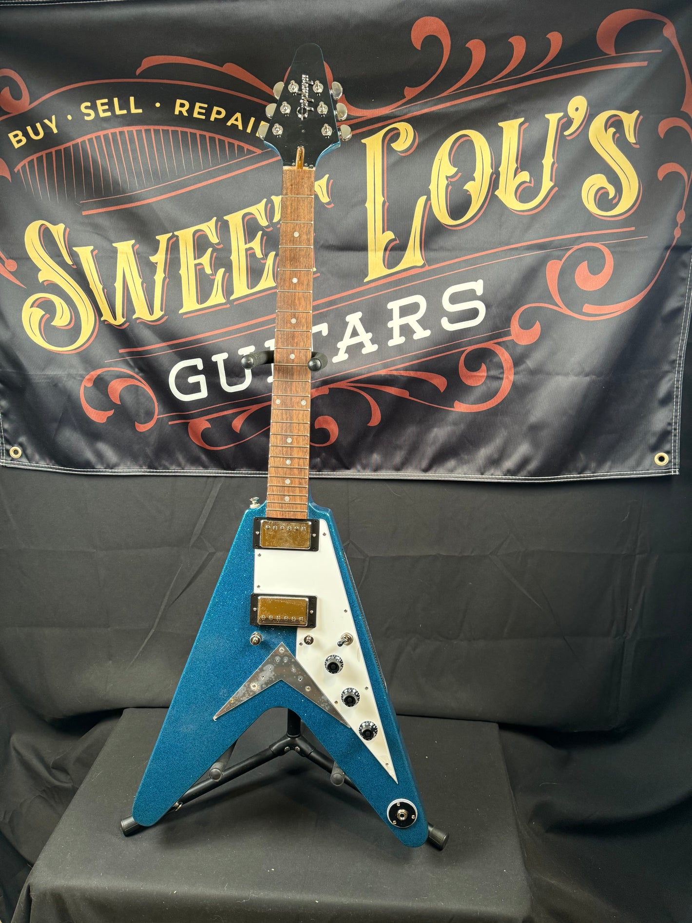 Epiphone Flying V Blue Sparkle